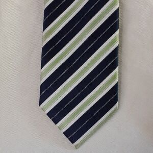 Bergamo New York Men's Navy and Green Striped Tie